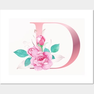 ALPHABET LETTER D IN FLORAL STYLE; PERSONALIZED GIFTS WITH FLOWERS LETTER Posters and Art